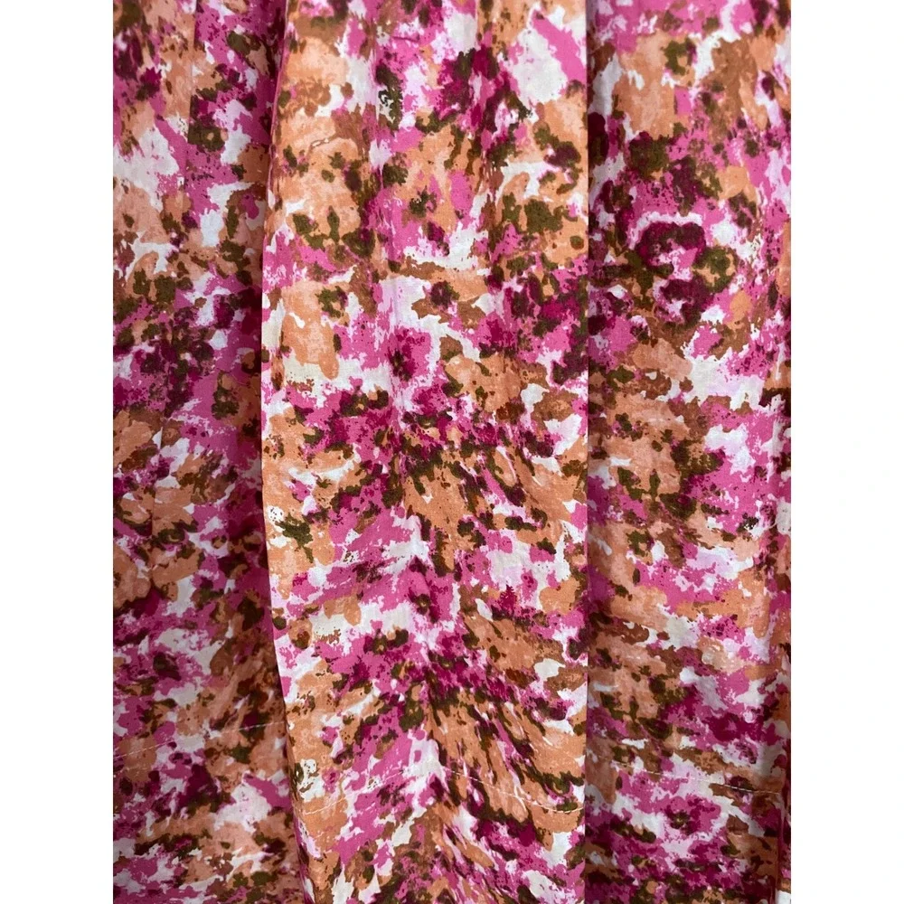 J.Crew Smocked Neck Puff Sleeve Poplin Top Pink Orange Abstract Floral Size M